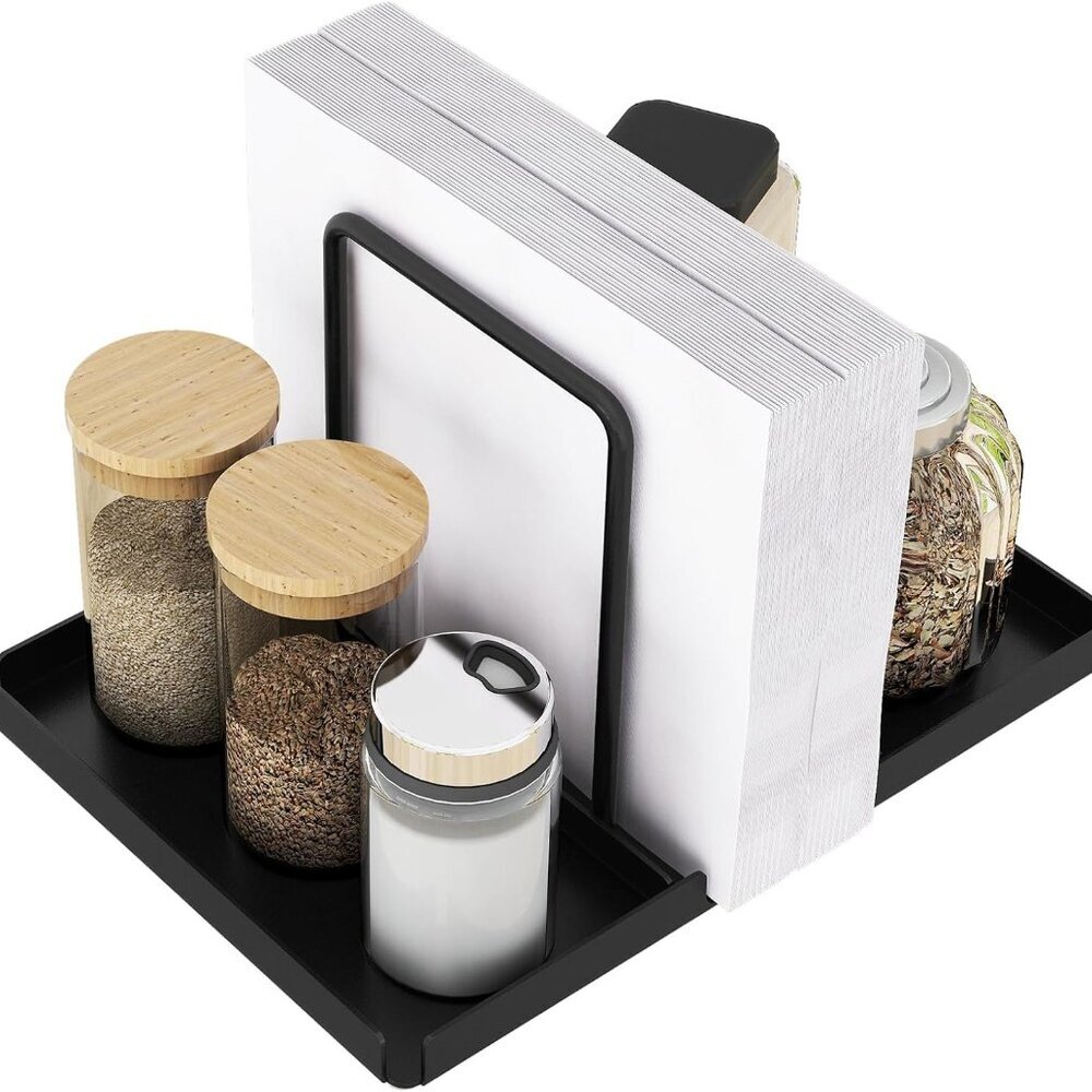 Napkin Holder for Table, Metal Napkin Holder with Salt and Pepper Shakers Caddy,